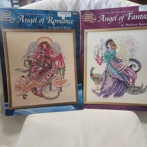 2 Angel Counted Cross Stitch Charts Fantasy Romance Peacock Swan B10